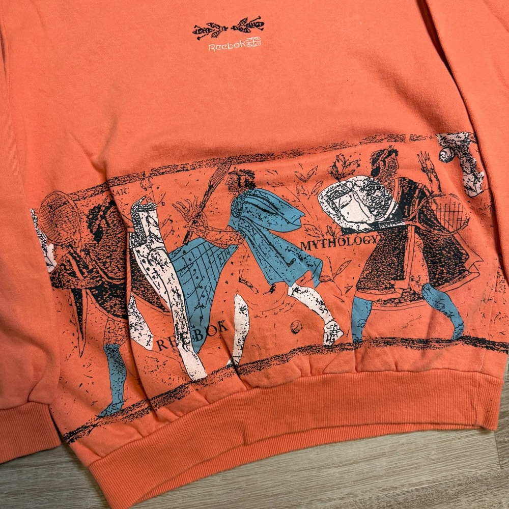Vintage Reebok Mythology Graphic Crewneck Sweatshirt Orange Mens Small 90s Rare - Picture 4 of 6